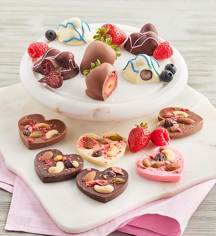 Belgian Chocolate Dipped Fruit Medley and Heart Shaped Mendiants