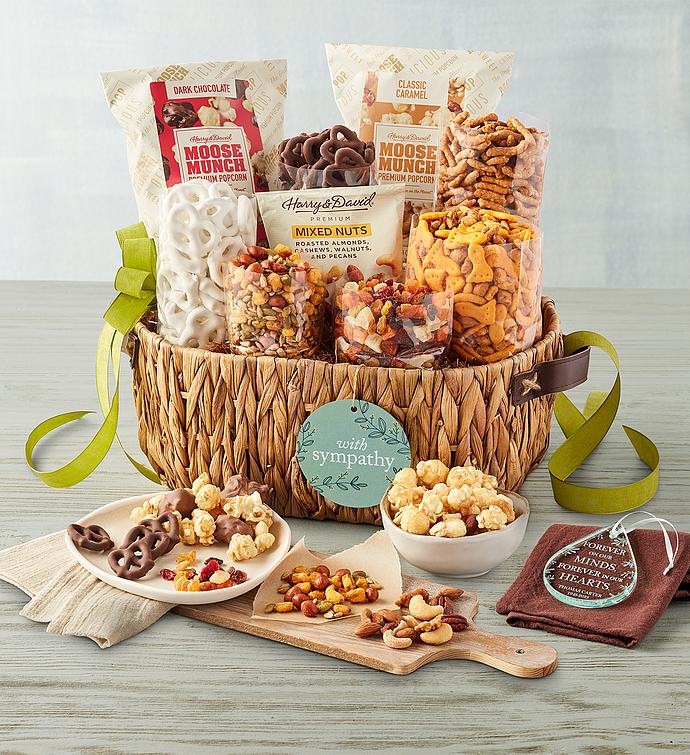 Sympathy Snacks Basket with Personalized Teardrop Ornament