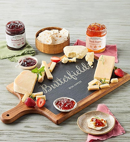 Cheese and Fruit Toppers with Personalized Slate and Wood Board