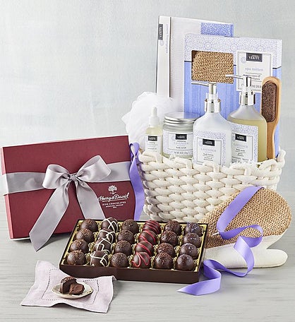 Dark Chocolate-Covered Luxury Collection with Lavender Spa Gift Basket