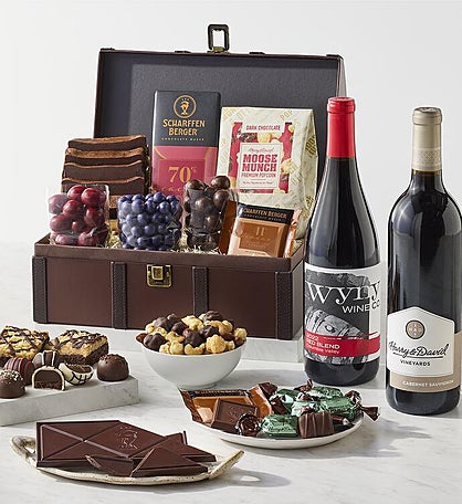 Chest of Chocolates with Wine - 2 Bottles