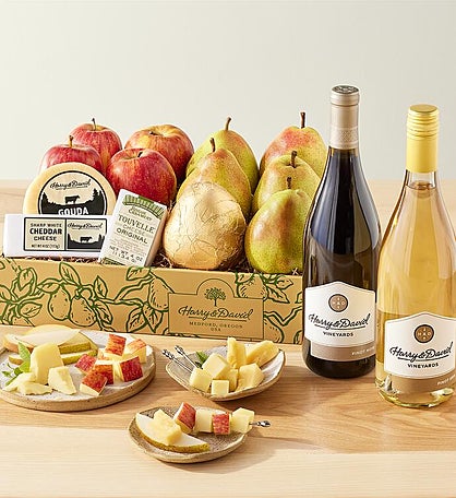 Deluxe Pears, Apples, and Cheese Gift with Wine