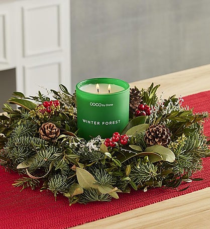 Evergreen Magnolia and Winter Forest Candle Centerpiece