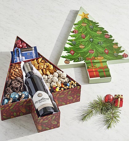 Christmas Tree Gift Box with Wine and Snacks