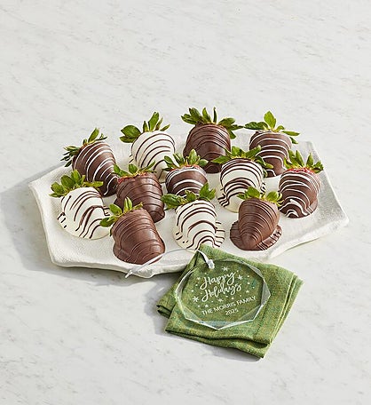 Gourmet Drizzled Strawberries™ with Personalized Ornament