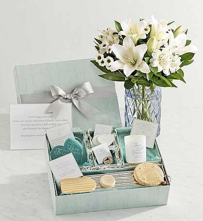 Waves of Grief Sympathy Gift with White Lily Bouquet