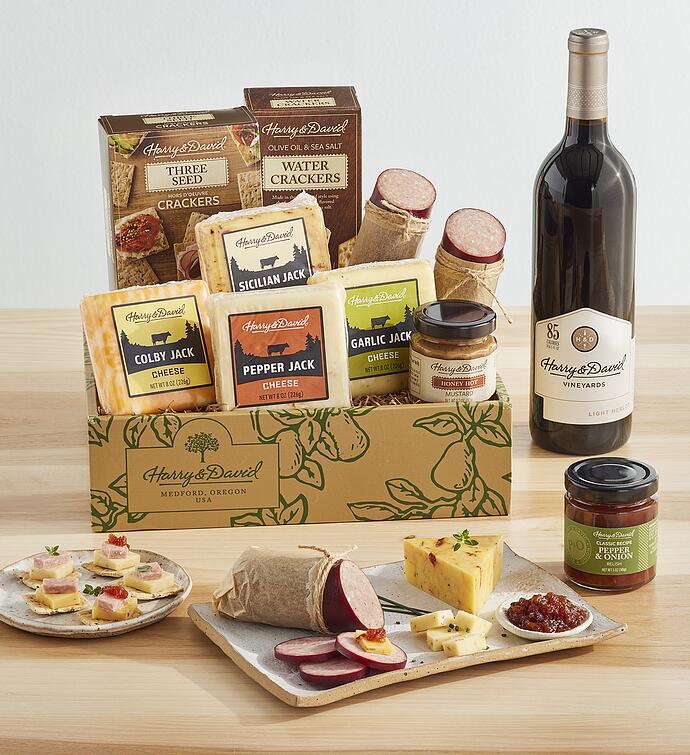 Grand Meat and Cheese Gift Box with Light Merlot