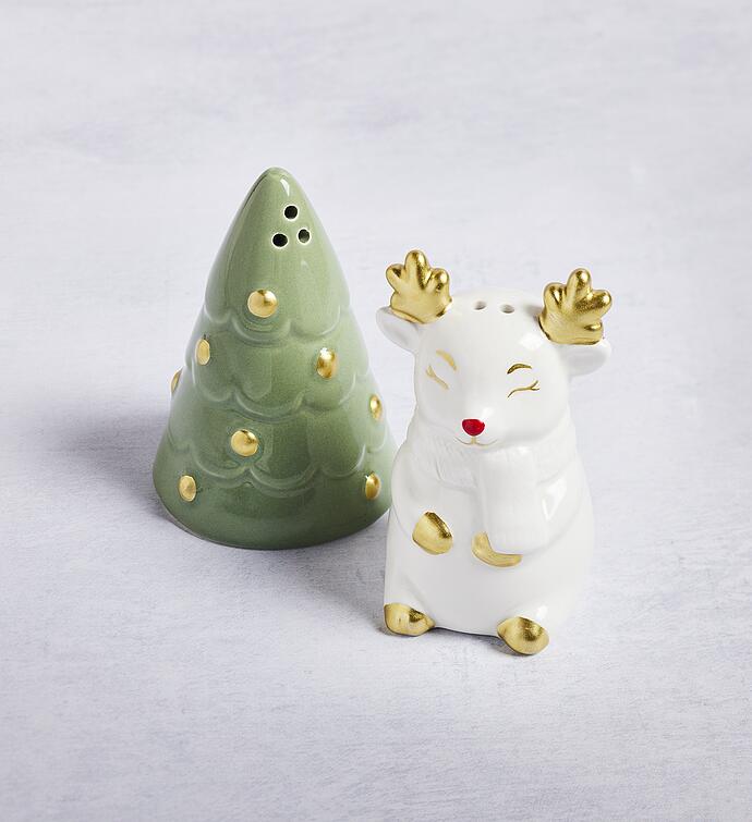 Holiday Reindeer and Tree Salt and Pepper Shakers