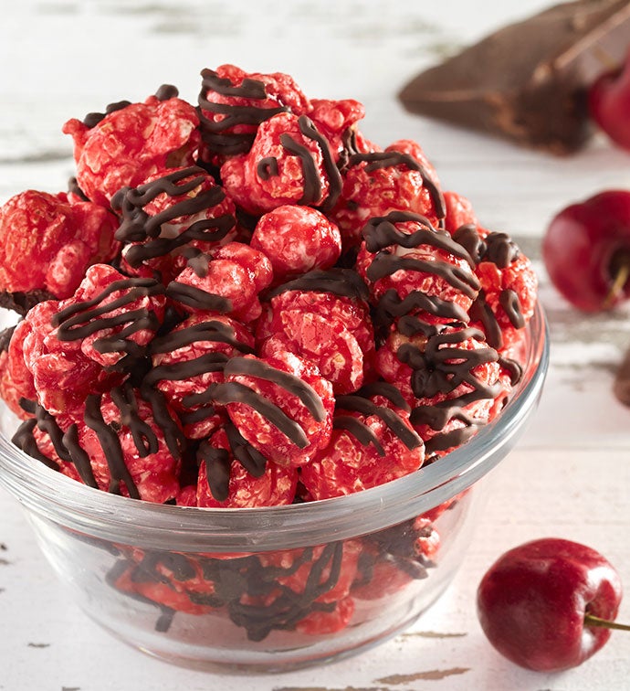 Dark Chocolate Drizzle Cherry Popcorn