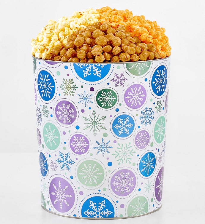Glistening Snowflakes 3 1/2 Gallon 3 Flavor Popcorn Tin