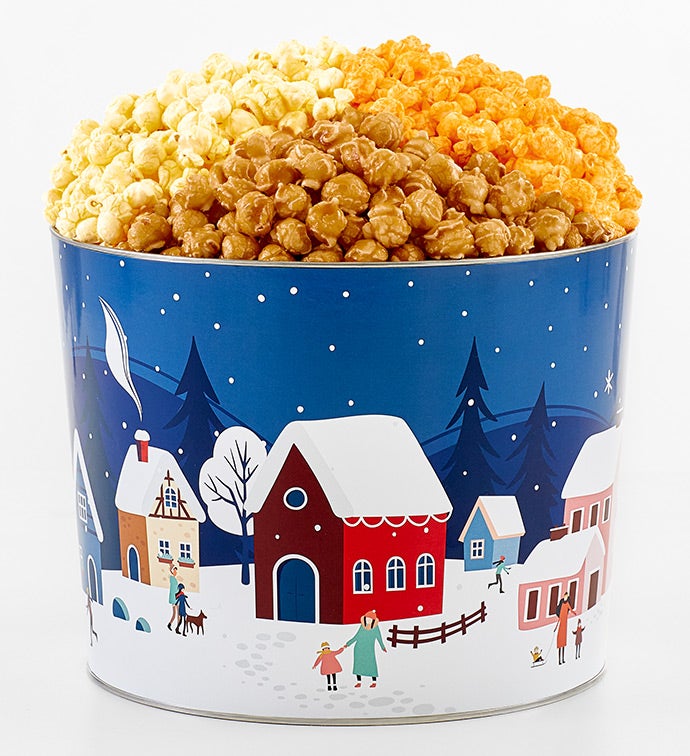 Snowy Village 2 Gallon 3 Flavor Popcorn Tin