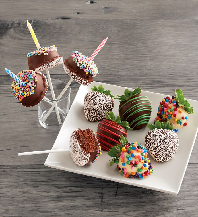 Birthday Chocolate Covered Strawberries and Browniepops&#174; Treats