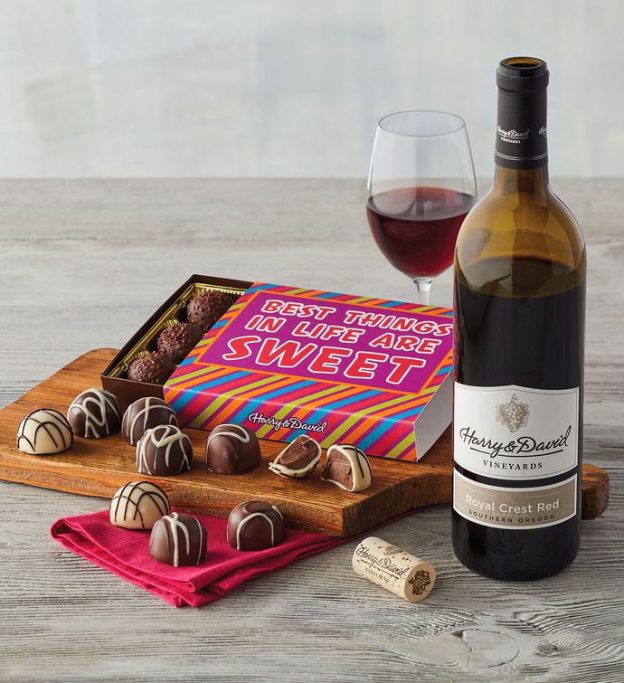 "Best Things in Life are Sweet" Chocolate Box with Wine