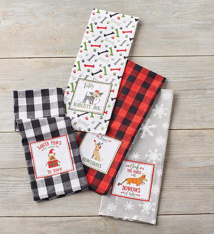 Holiday Dog Embellished Towels &#8211; Set of 4