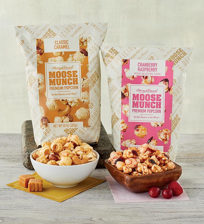 Moose Munch® Premium Popcorn   Classic Caramel and Cranberry Raspberry