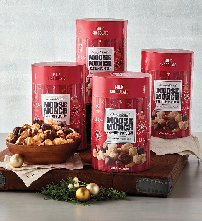 Moose Munch&#174; Holiday Milk Chocolate Premium Popcorn &#8211; 4 Pack
