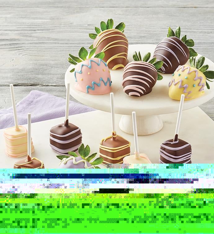 Easter Egg Chocolate Covered Strawberries and Cheesecake Pops