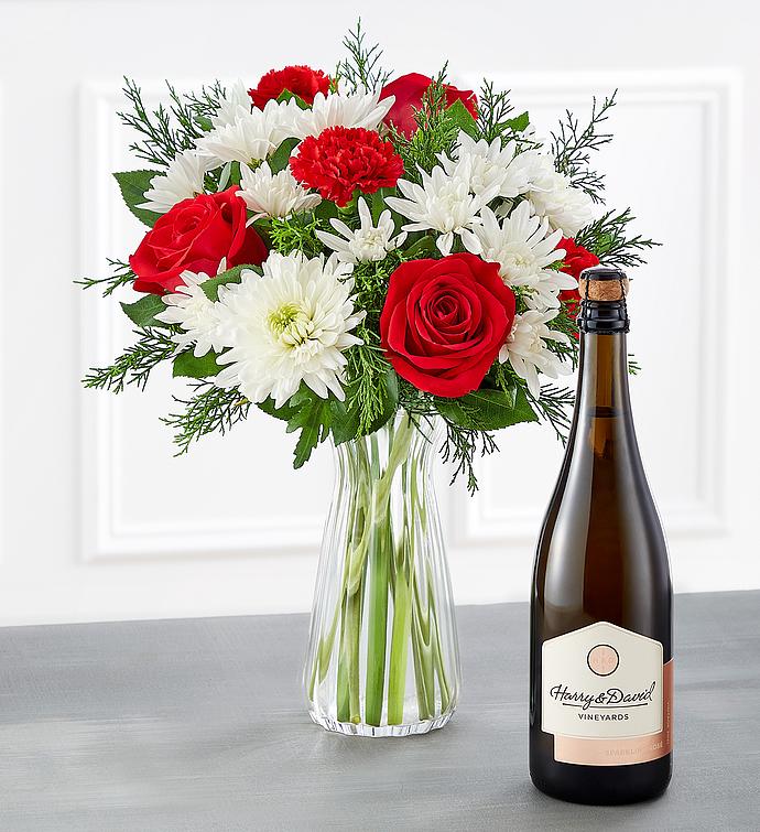 Blossoms & Wine™   Holiday Celebrations Bouquet and Wine