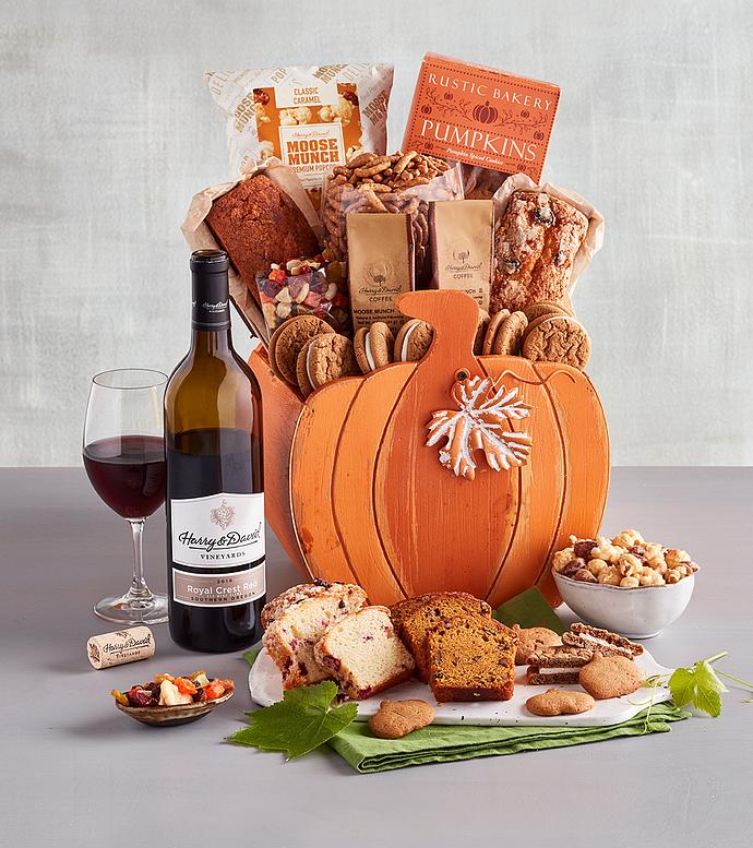 Pumpkin Shaped Gift Basket with Wine