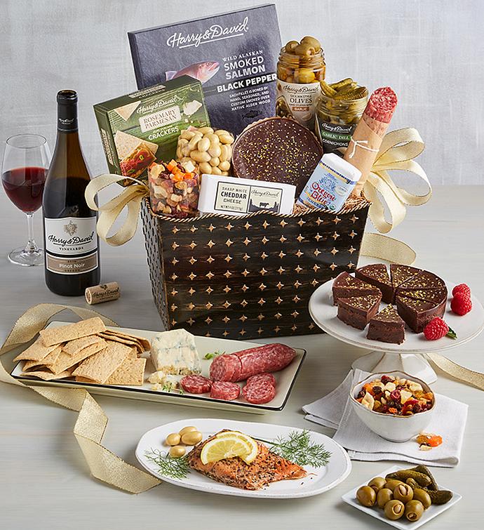 Classic Luxury Gourmet Gift Basket with Wine