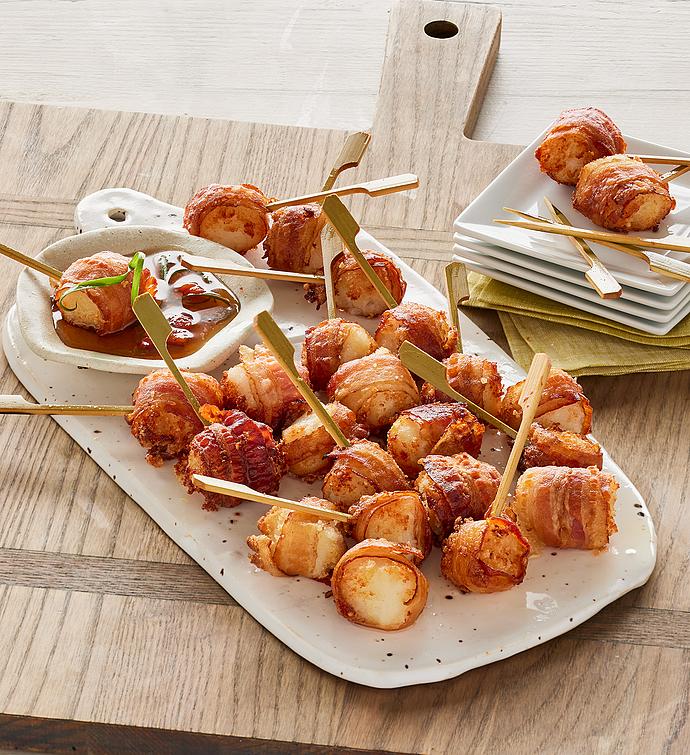 Bacon Wrapped Crispy Scallop Skewers