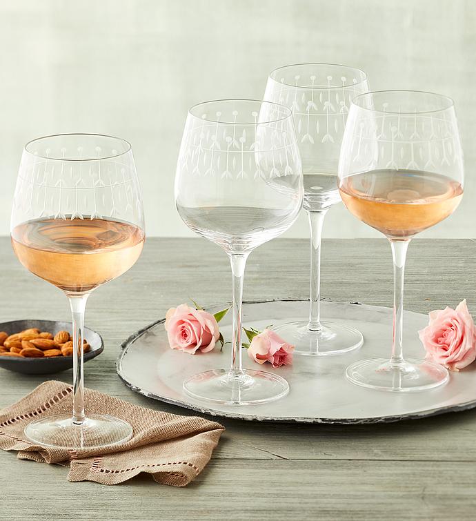 Etched Wine Glasses - Set of 4