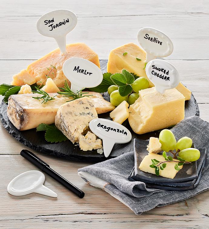 Award Winning Cheeses with Serving Tray and Cheese Markers