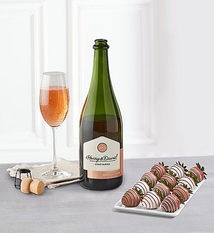 Gourmet Drizzled Strawberries and Sparkling Rosé Wine