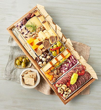 Deluxe Meat & Cheese Lovers Sampler Tray Gift Basket Charcuterie Board –  The Cookoos Nest
