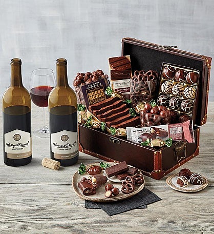 Chest of Chocolates with Wine - 2 Bottles