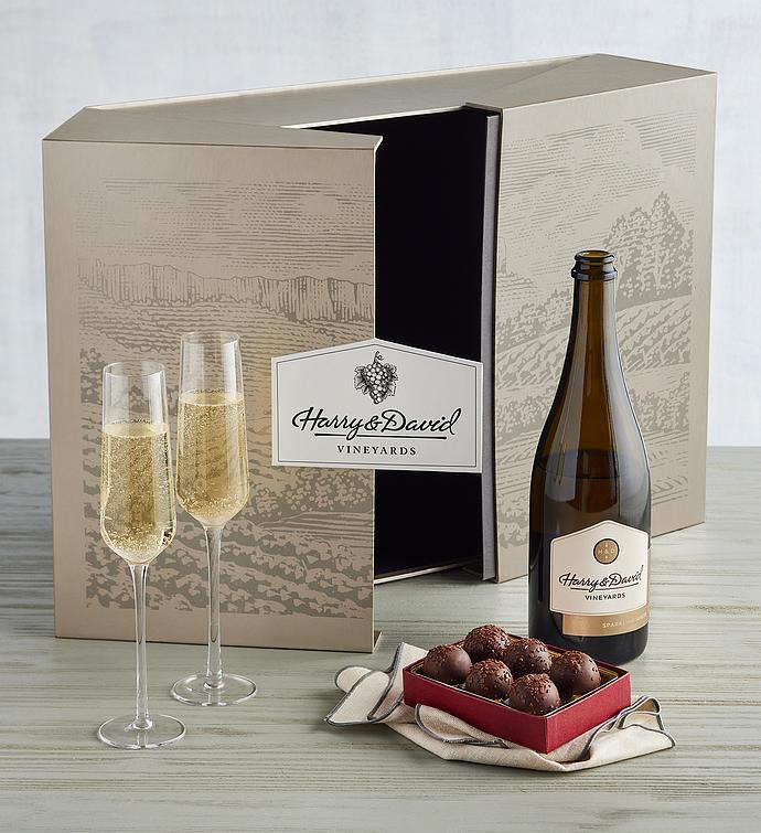 Sparkling Wine with Glasses and Truffles Gift Set