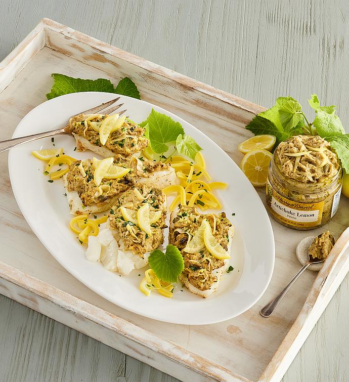 Chilean Sea Bass with Artichoke-Lemon Pesto