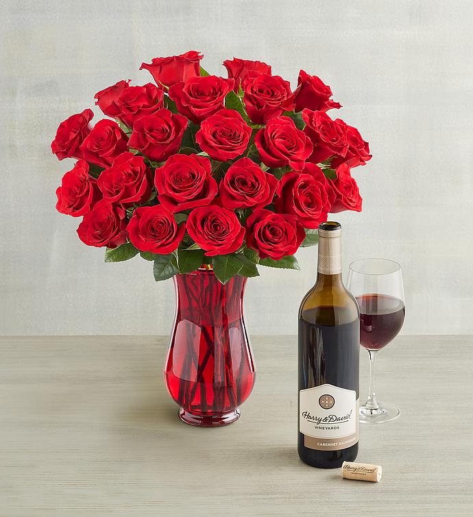 Blossoms & Wine™ Red Roses and Wine