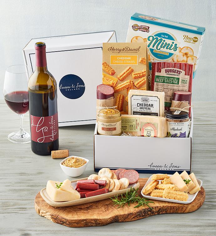 Lucca & Sons Market™ Deluxe Meat and Cheese Box with Wine   1 Bottle