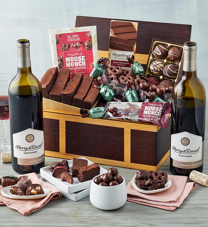 Chest of Chocolates with Wine   2 Bottles