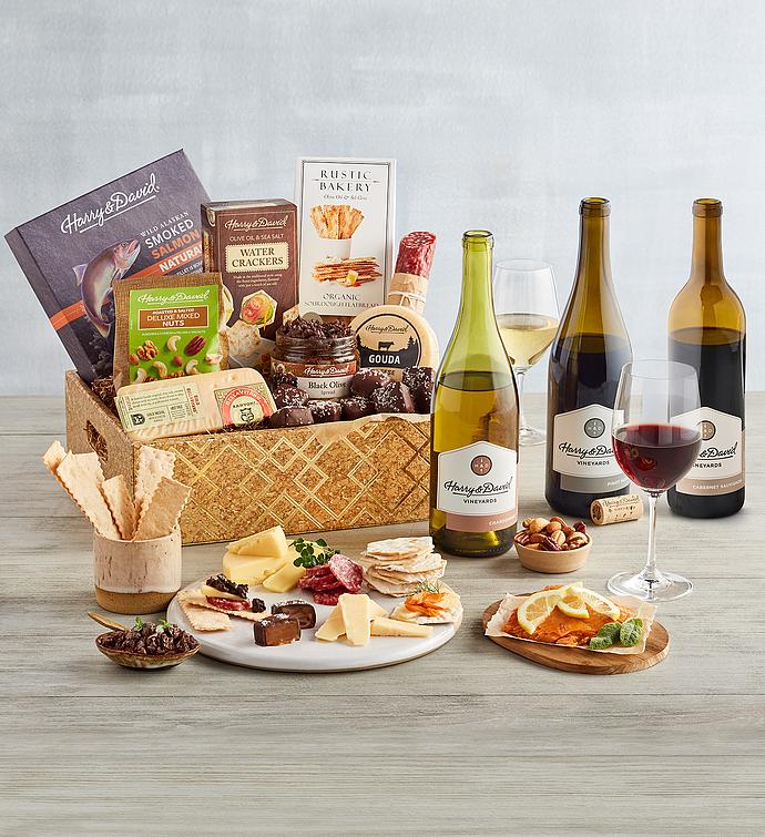 Artisan Appetizers Tray with Wine   3 Bottles