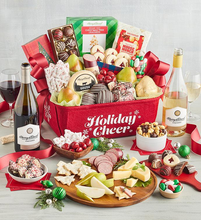 Deluxe Christmas Gift Basket with Wine