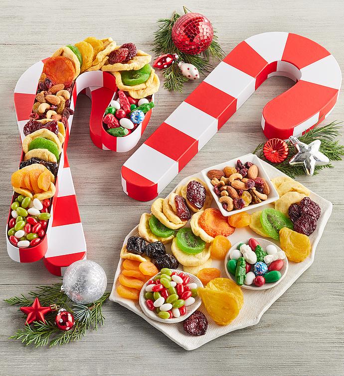 Candy Cane Box of Dried Fruit and Snacks Duo