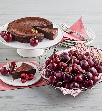 Plump-Sweet Cherries and Chocolate Decadence Cake