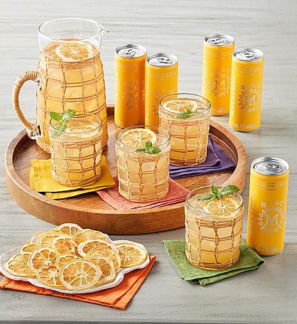 Mocktails Uniquely Crafted® Mockscow Mule Kit with Wicker-Wrapped Tumblers and Pitcher