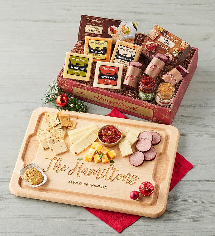 Grand Holiday Meat and Cheese Gift Box with Personalized Cutting Board