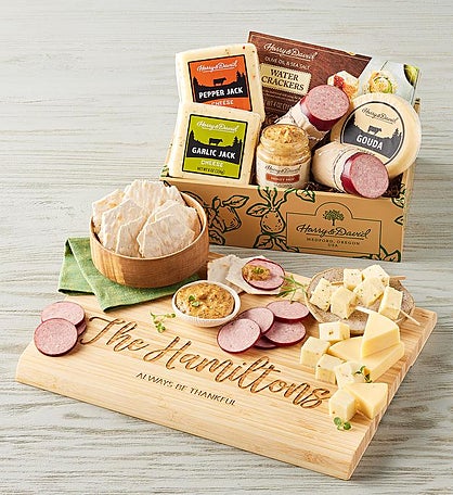 Deluxe Meat and Cheese Gift Box with Personalized Bamboo Cutting Board