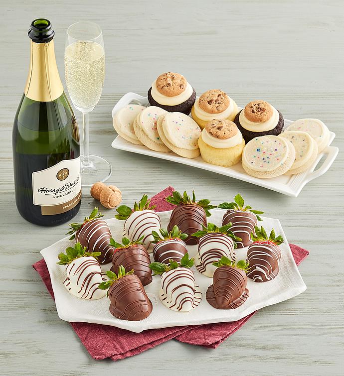 Cheryl's® Cookies and Cupcakes, Gourmet Drizzled Strawberries™, and Sparkling White Wine