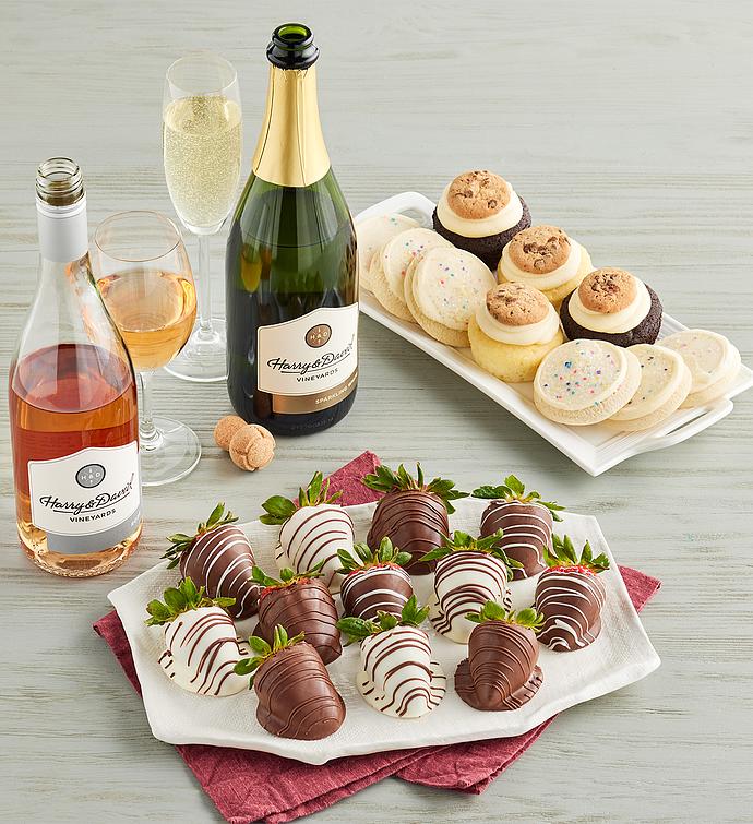 Cheryl's® Cookies and Cupcakes, Gourmet Drizzled Strawberries™, and Wine