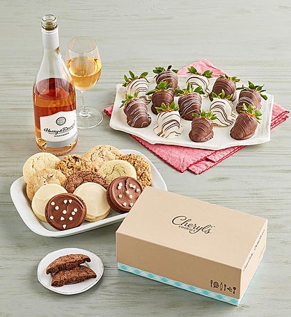 Cheryl's® Cookies, Gourmet Drizzled Strawberries™, and Wine