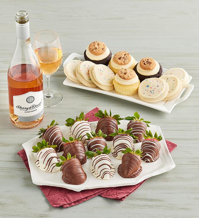 Cheryl's® Cookies and Cupcakes, Gourmet Drizzled Strawberries™, and Wine