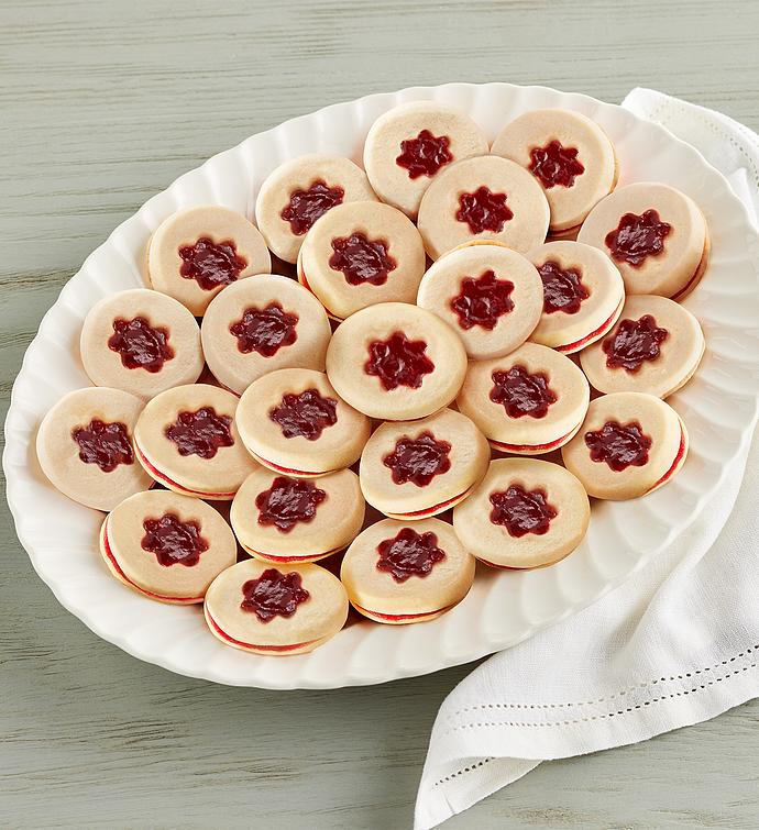 Raspberry Filled Flower Cutout Shortbread Cookies   24 Pack