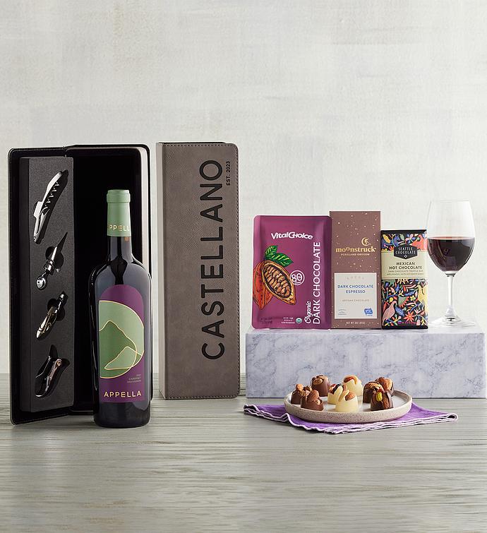 Wine & Chocolate Designer Gift Set with Wine Glasses