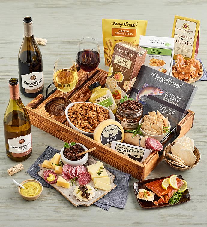 Artisan Appetizers Tray with Wine   2 Bottles