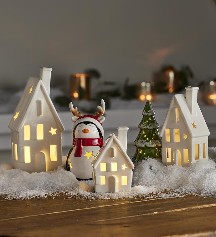 Holiday Ceramic House Lights - Set of 3